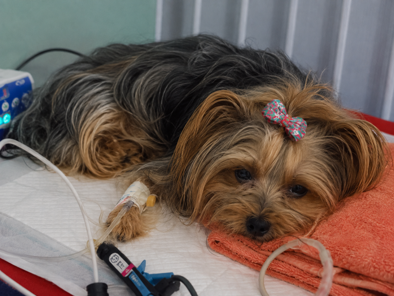 Cacau a descansar com o seu laço