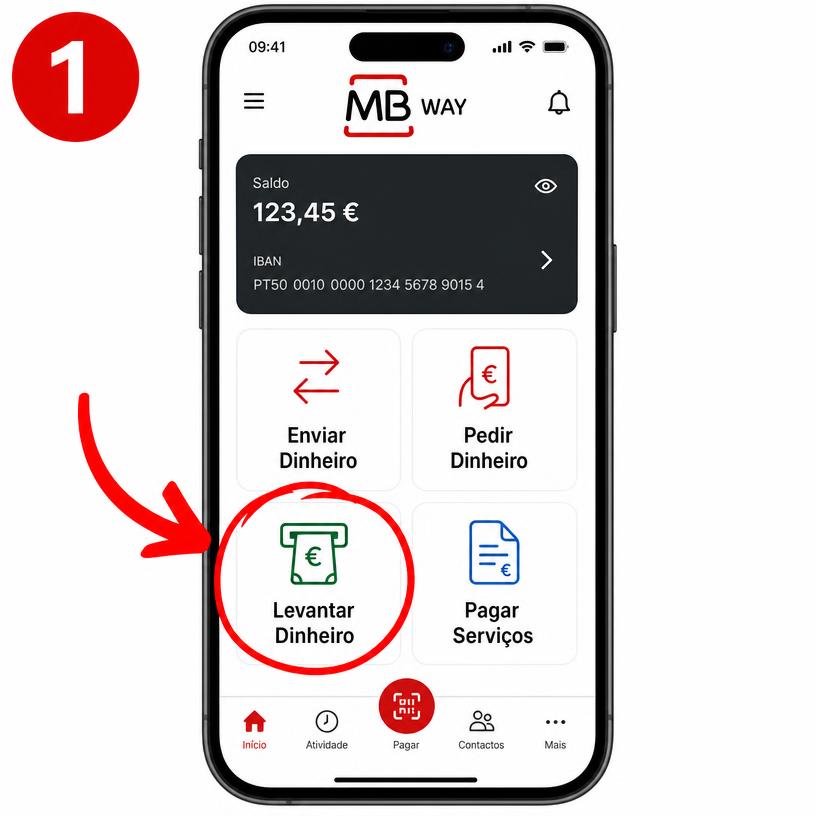 Passo 1: abrir a aplicação MB WAY e tocar em Levantar Dinheiro